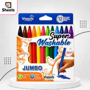 فلوماستر جامبو Maxi Tip قابل للغسيل Vneeds | Vneeds Jumbo Super Washable Maxi Tip Markers – 12 Colours