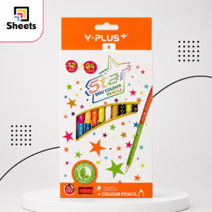 ألوان خشبية مزدوجة + براية | Y-PLUS Triangular Double-Sided Colour Pencils – 24 Colours