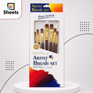 Long Handle Artist Brush Set – 7 Brushes | طقم فرش رسم طويلة (مقبض خشبي داكن) – 7 قطع