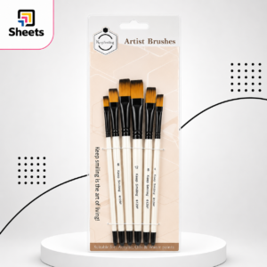 Artist Flat Brush Set – 6 Brushes | طقم فرش رسم مسطحة (مقبض أبيض) – 6 قطع