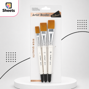 Artist Flat Brush Set – 3 Brushes | طقم فرش رسم عريضة (مقبض أبيض) – 3 قطع
