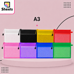 Large Mesh Document Holder A3 | حافظة مستندات قماش كبيرة A3 بسوستة – 8 ألوان