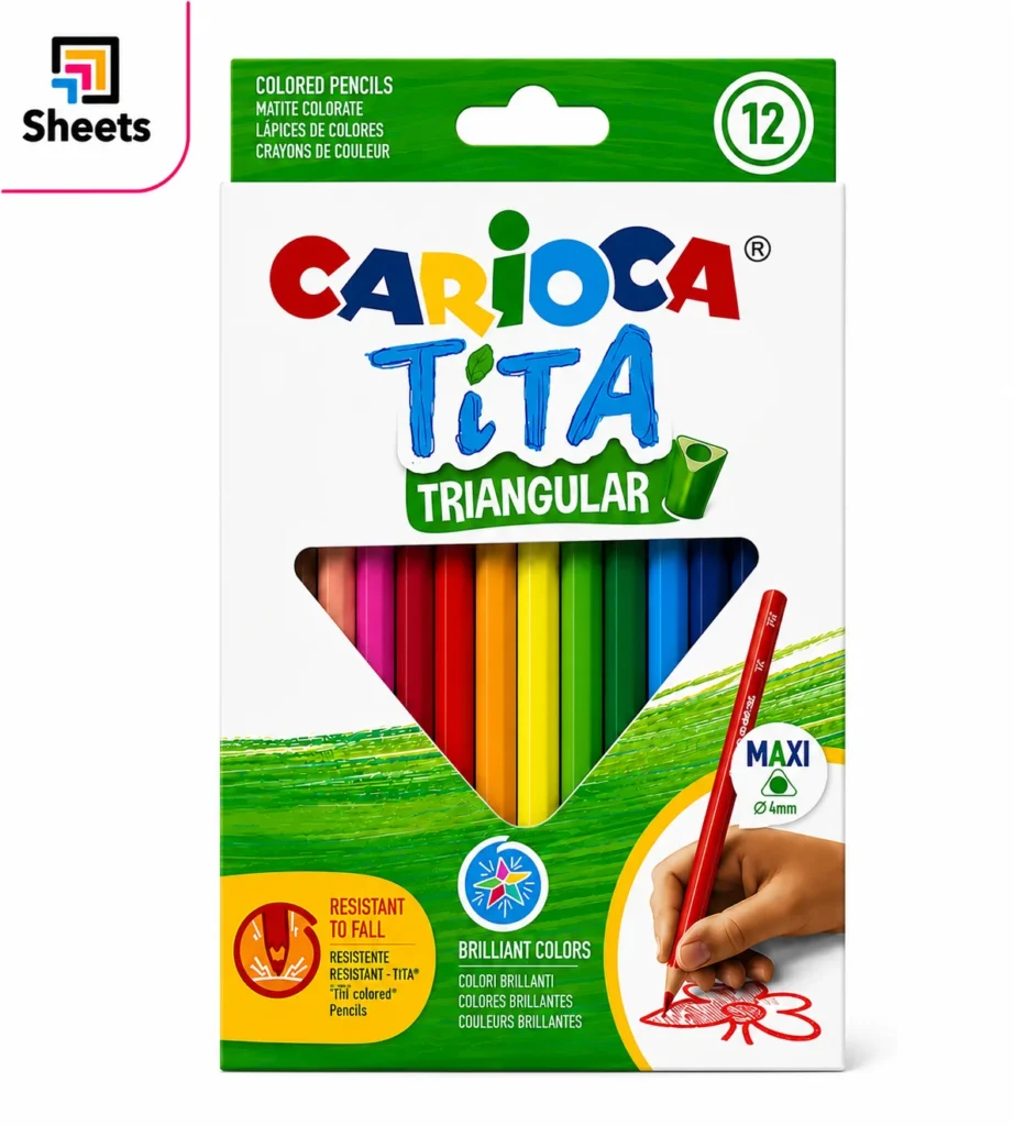 Carioca Tita Maxi Triangular Coloured Pencils – 12 Colors