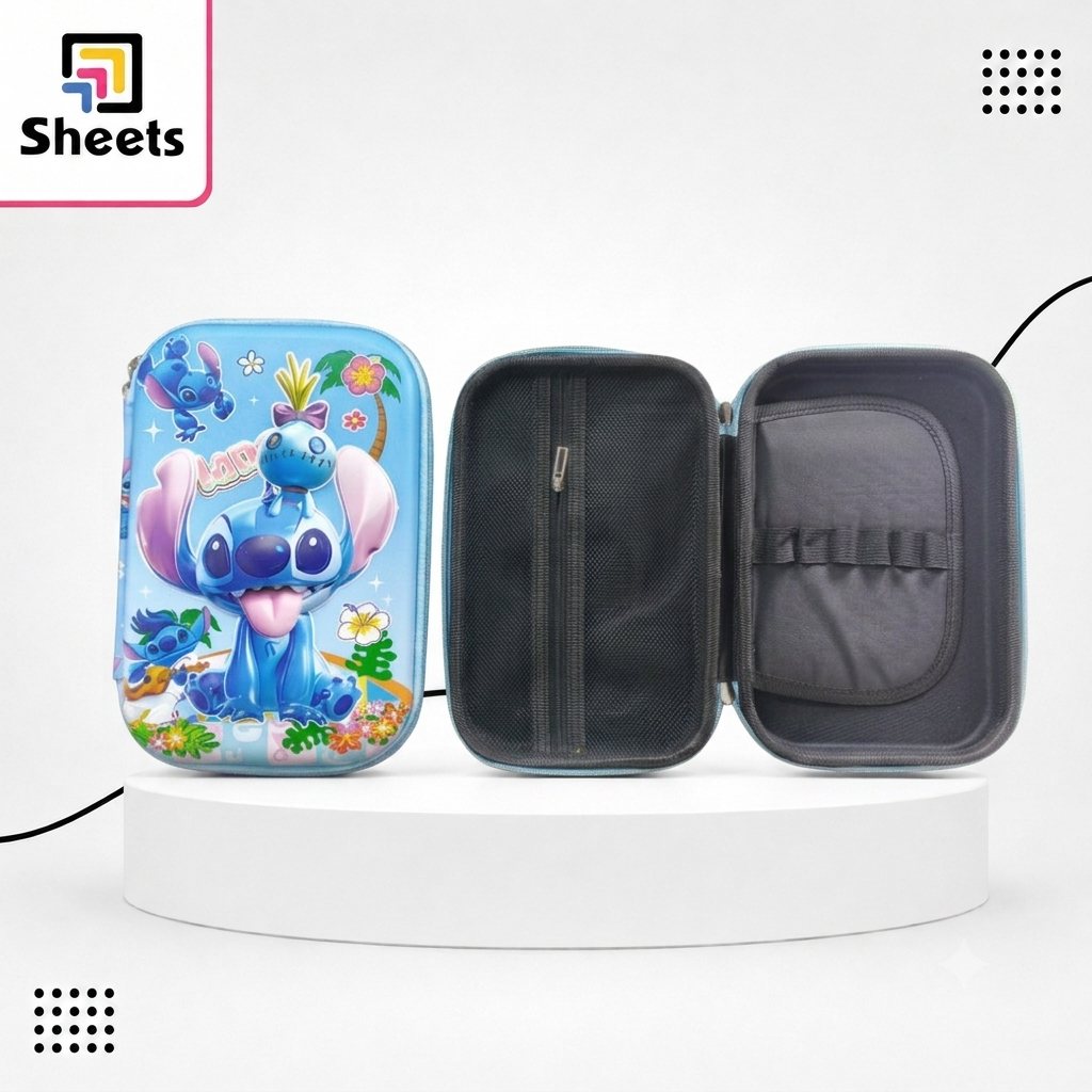 Code 9680 - Gtin 6955558435184 - مقلمه عريضه 3D (3) Stitch 3D Wide Hard Shell Pencil Case - Image 1