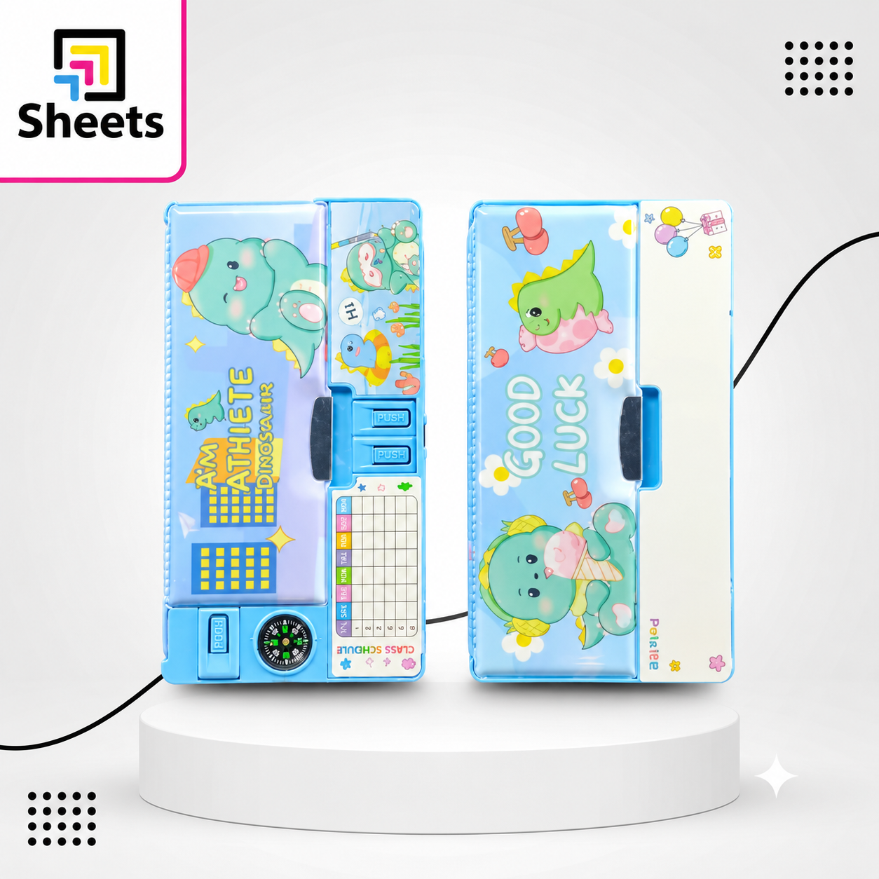 Code 9697 - Gtin 697057816612 - مقلمه مغناطيس بوصله ديزني Magnetic Pencil Case with Compass – Cute Dinosaur | مقلمة مغناطيس مع بوصلة – ديناصور لطيف - Image 1