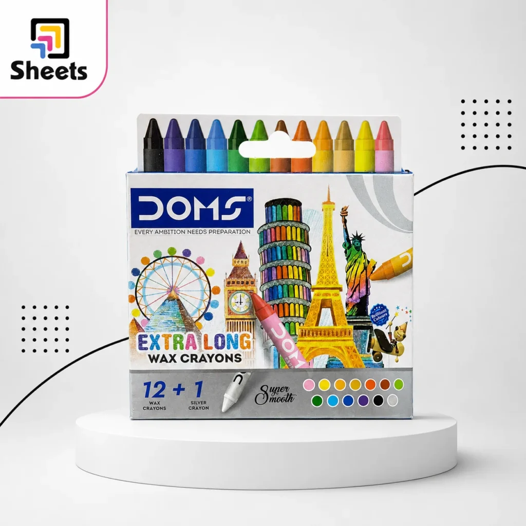DOMS Extra Long Wax Crayons – 12 Colors + 1 Silver
