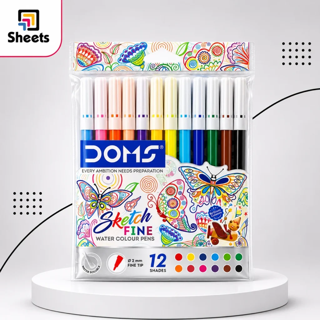 DOMS Sketch Fine Water Colour Pens – 12 Colors