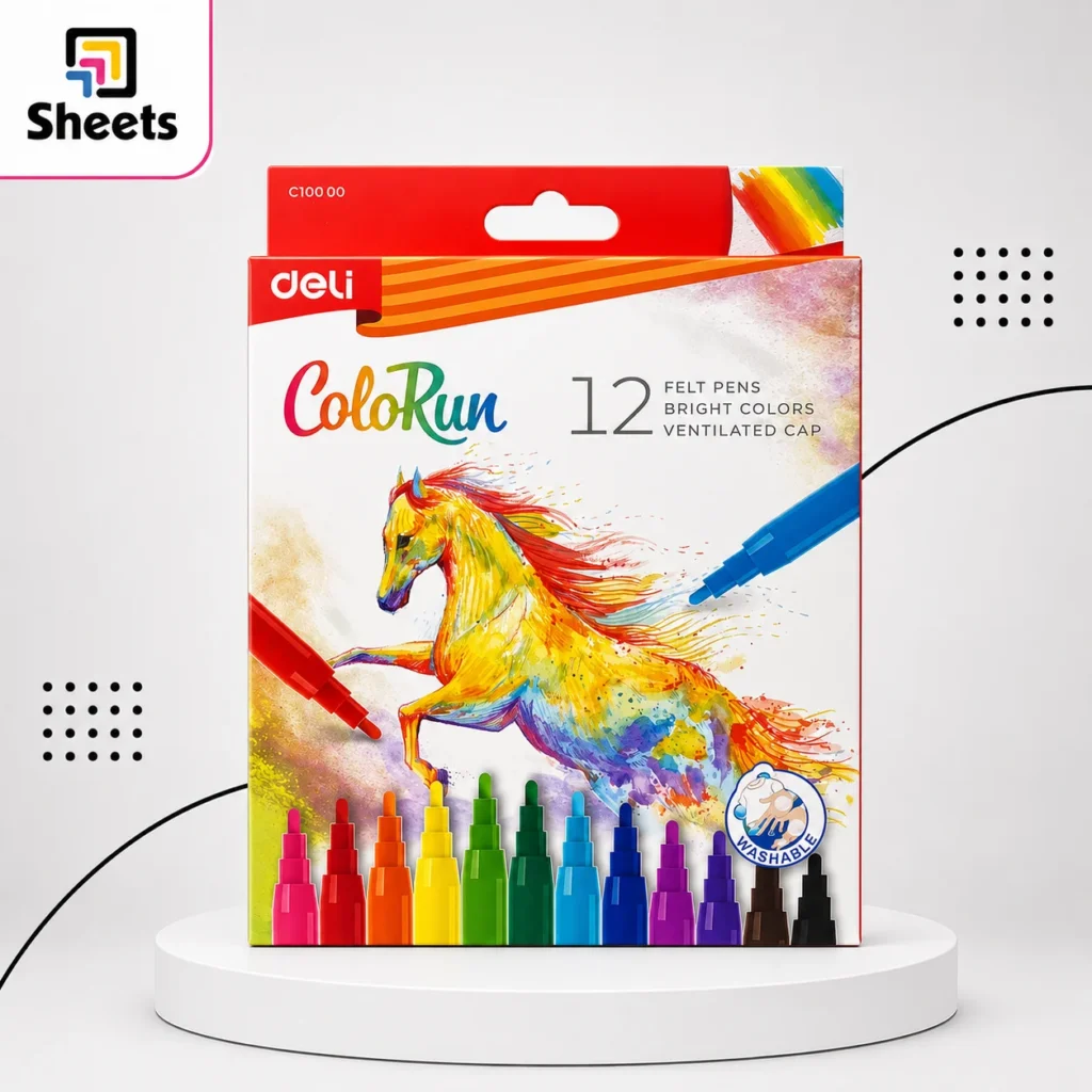 Deli ColoRun Washable Felt Pens – 12 Colours