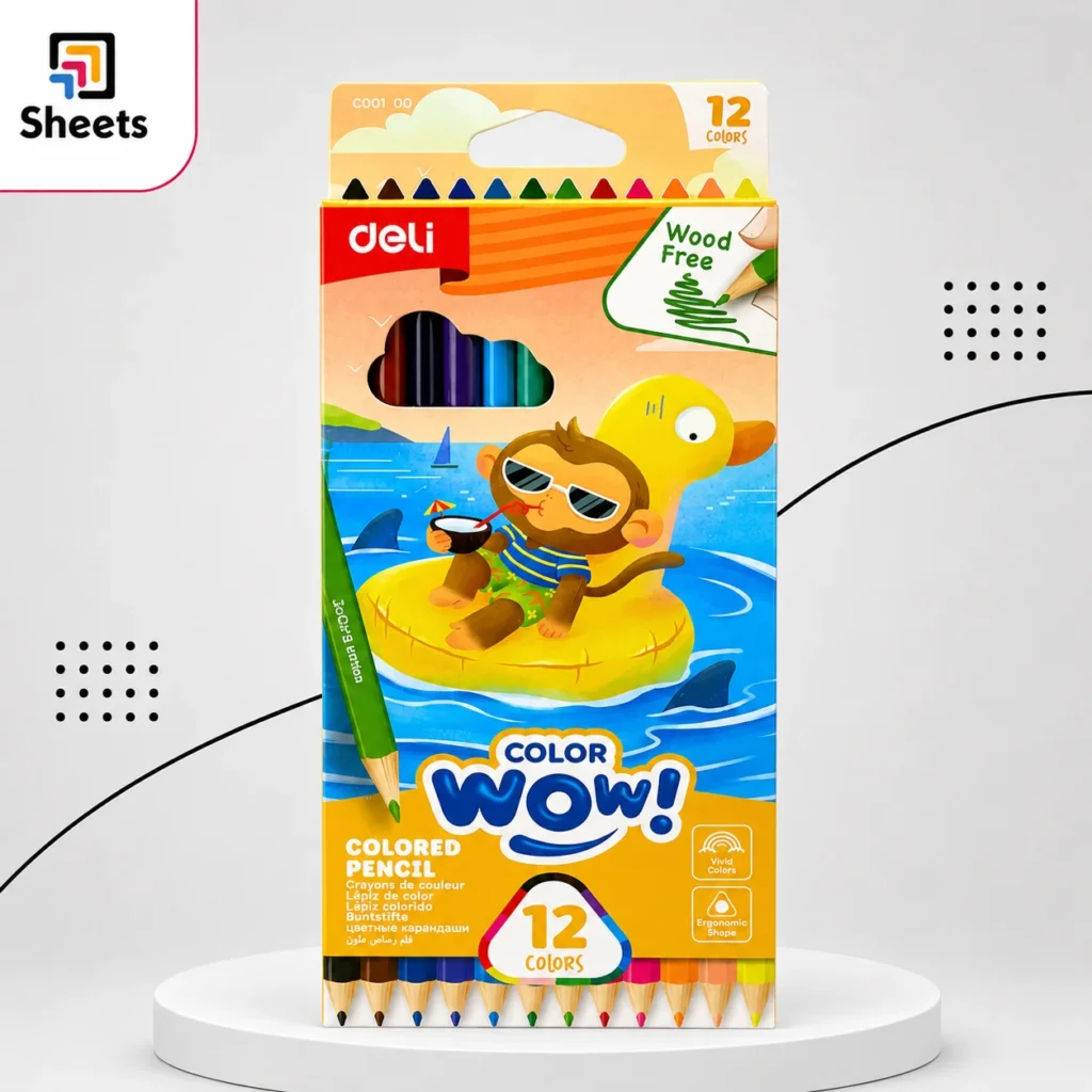 Deli Color WOW Triangular Coloured Pencils – 12 Colors (Long)