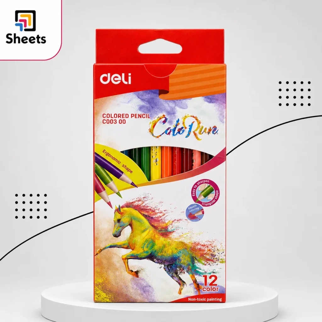 Deli Triangular Coloured Pencils – 12 Colors (Long)
