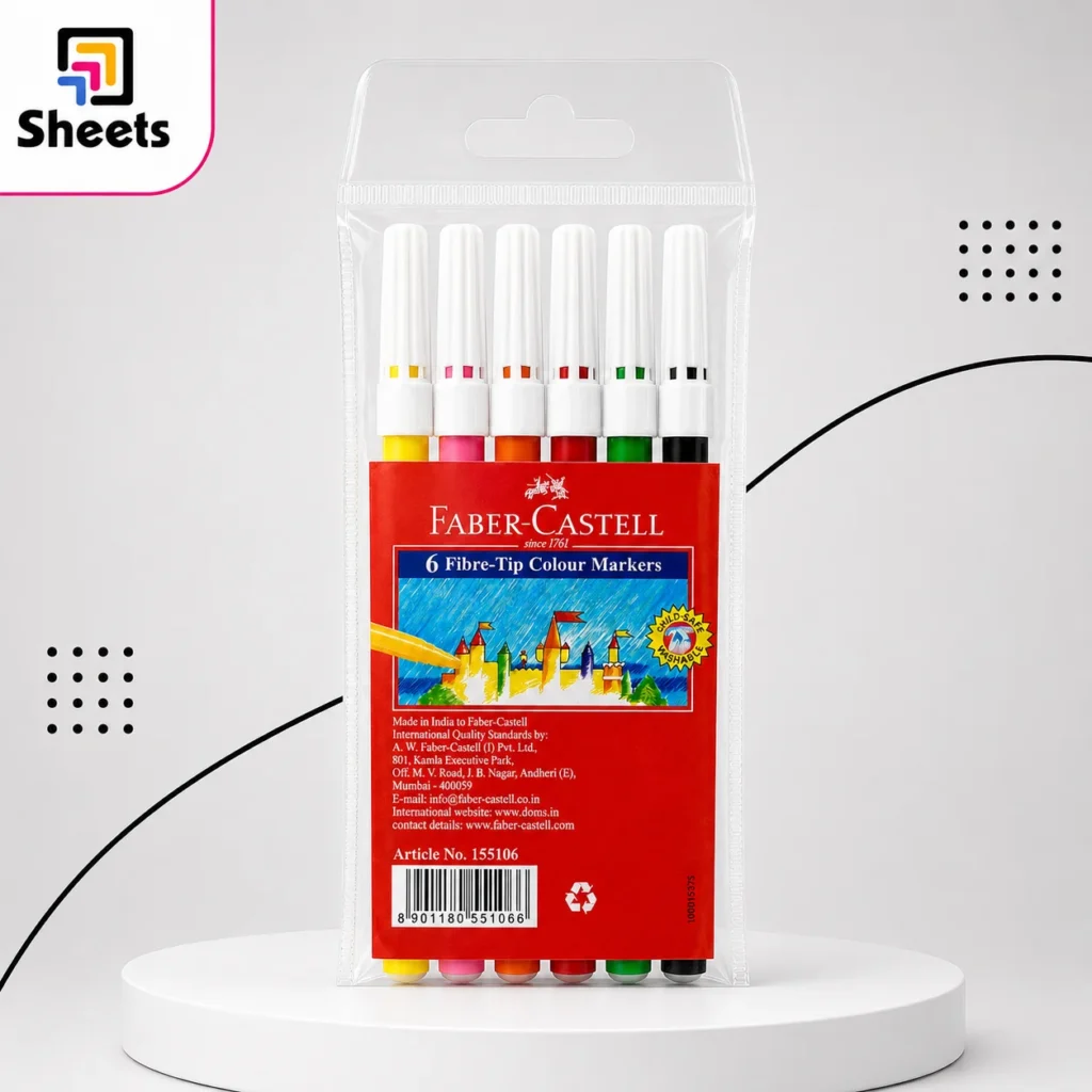 Faber-Castell Fibre-Tip Colour Markers – 6 Colours