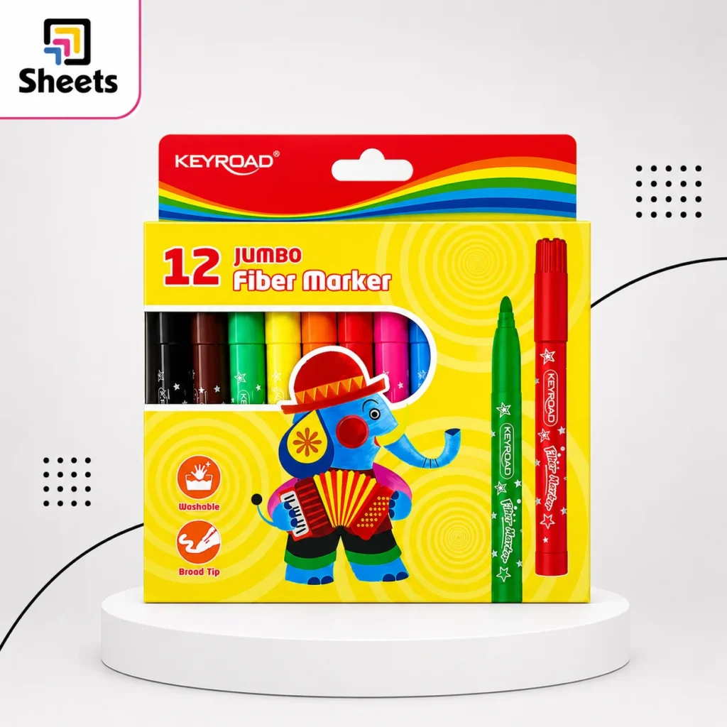 Keyroad Jumbo Fiber Markers – 12 Colours