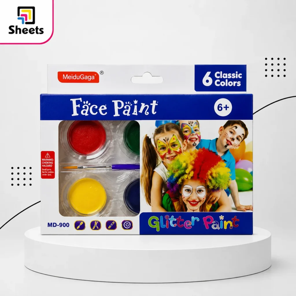 MeiduGaga Glitter Face Paint with Brush – 6 Colours