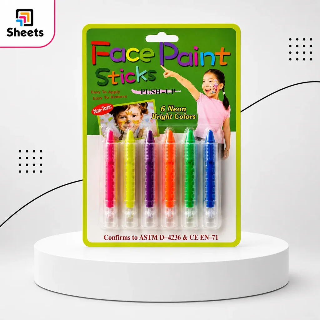 Neon Face Paint Sticks – 6 Colours