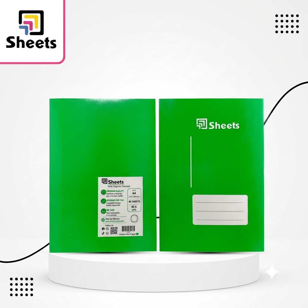 Sheets 40 sheets medium square - code 9816 (2) Sheets Small Square Notebook A4 – 40 Sheets (Green) - Image 1