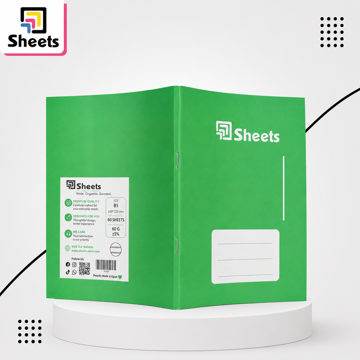 10101 - ( كود 10101 ) - ( القسم ادوات مكتبية ) - ( الصنف Sheets 60 A5 انجليزي ) سعر البيع 20 Sheets Double Lined Notebook A5 – 60 Sheets (Green) - Image 1