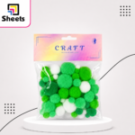 Cotton Pom Poms with Glitter – Dark Green & Light Green Mix Pack