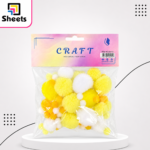Cotton Pom Poms with Glitter – White & Yellow Mix Pack