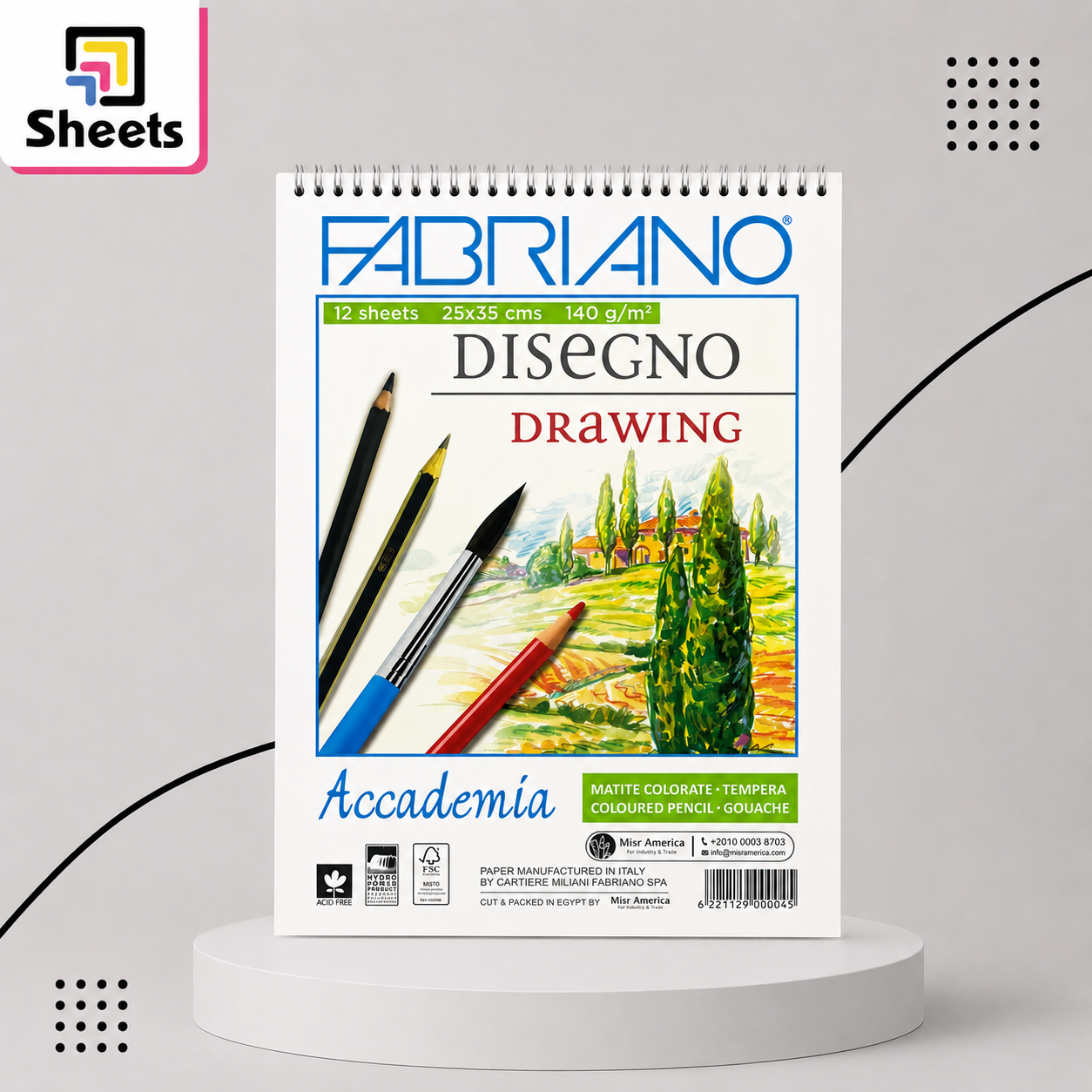 356 - ( كود 356 ) - ( القسم ادوات مكتبية ) - ( الصنف Fabriano Drawing 2535 140 gm ) سعر البيع 80 Fabriano(25×35cm) Disegno Drawing Pad – 140 g/m² – 12 Sheets - Image 1