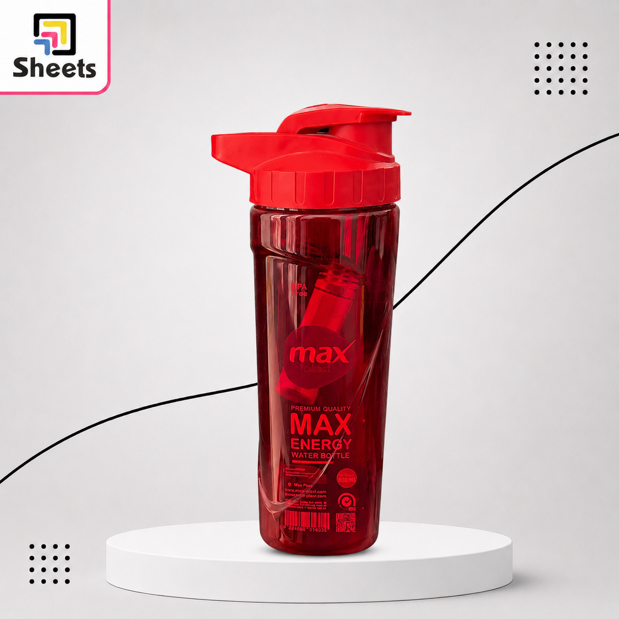 5725 - ( كود 5725 ) - ( القسم ادوات مكتبية ) - ( الصنف Max Energy Water Bottle ) سعر البيع 40 (2) Max Energy-800ml Water Bottle – Transparent Red - Image 1
