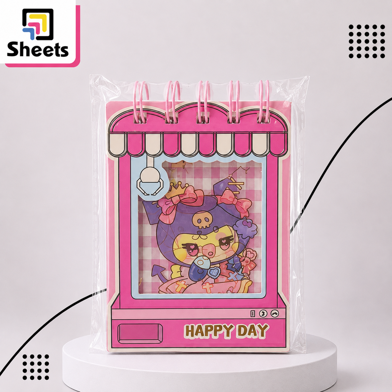 9489 - ( كود 9489 ) - ( القسم ادوات مكتبية ) - ( الصنف نوت بوك سلك غماز2577 ) سعر البيع 35 Kuromi Happy Day Winking Spiral Notebook – Pink - Image 1