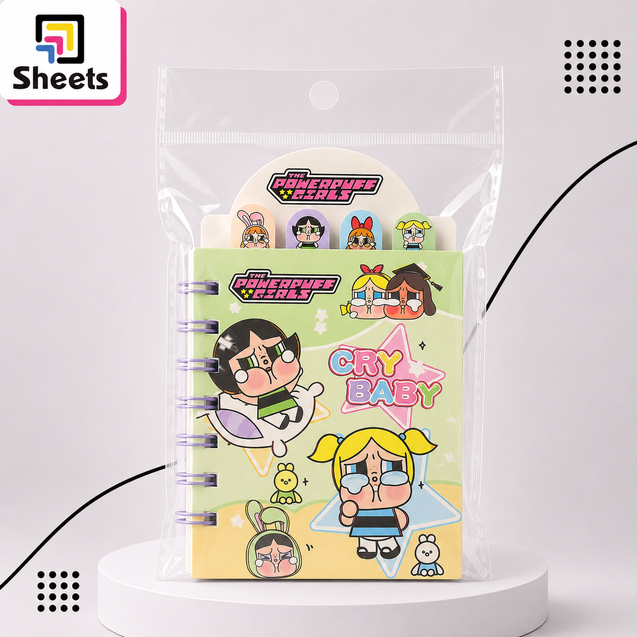 9495 - ( كود 9495 ) - ( القسم ادوات مكتبية ) - ( الصنف نوت سلك فواصل a7 ,607 ) سعر البيع 45 Powerpuff Girls 4-Divider A7 Spiral Notebook – Green & Yellow - Image 1