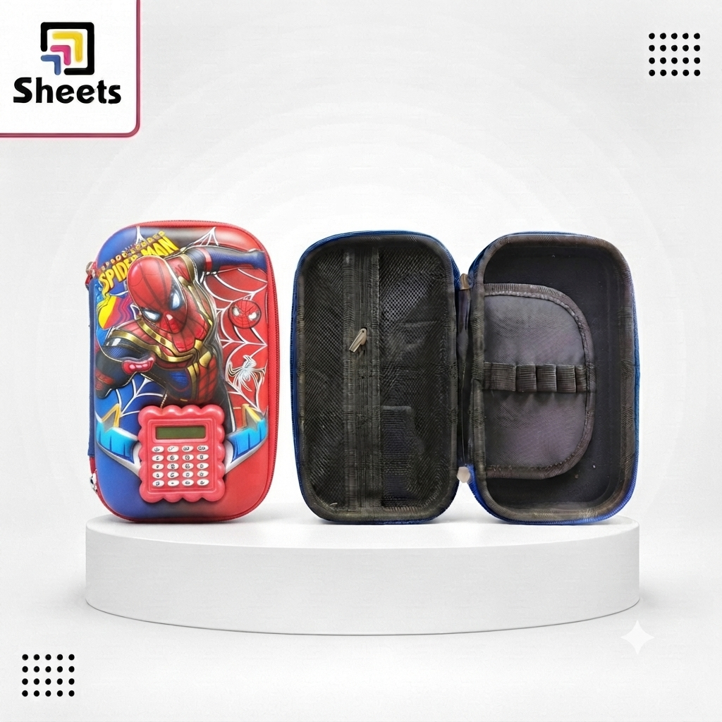 Code 9685 - Gtin 6955558438277 - مقلمه عريضه اله حاسبه Spider-Man Wide Hard Shell Pencil Case with Calculator - Image 1