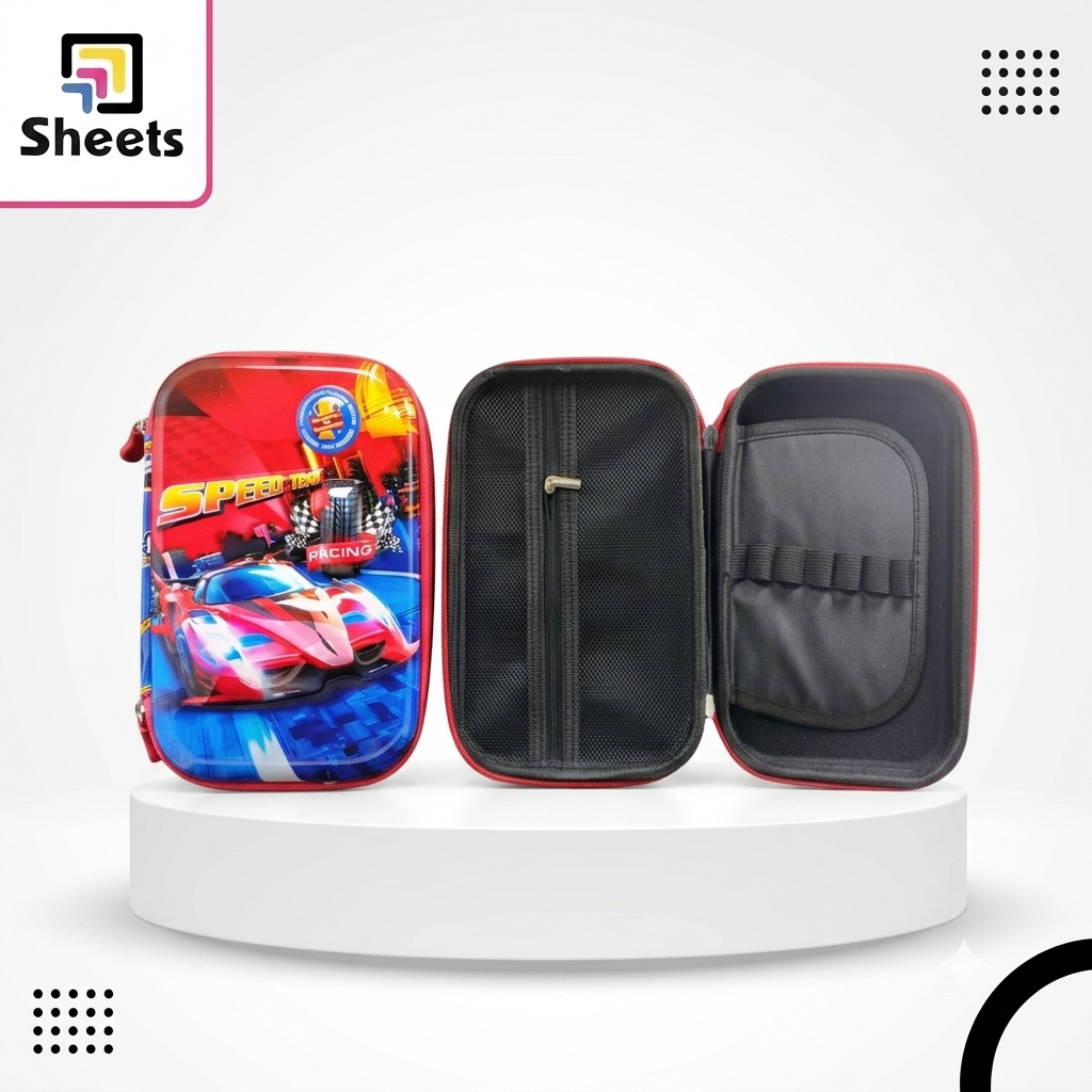 Code 9699 - Gtin 6955558435634 - مقلمه عريضه اشكال (3) Speed Racing Wide Hard Shell Pencil Case - Image 1