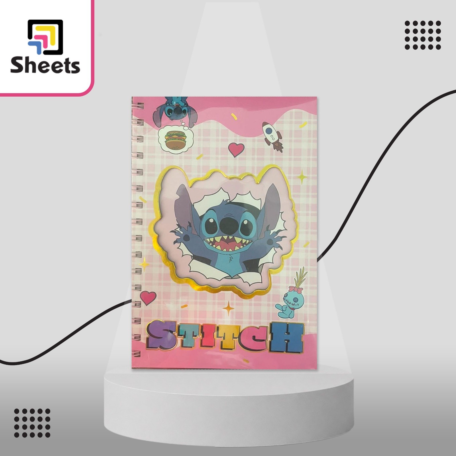 WhatsApp Image 2026-08-09 at 4.37.09 PM Pink Hard Cover Spiral Notebook – Stitch Design - Image 1
