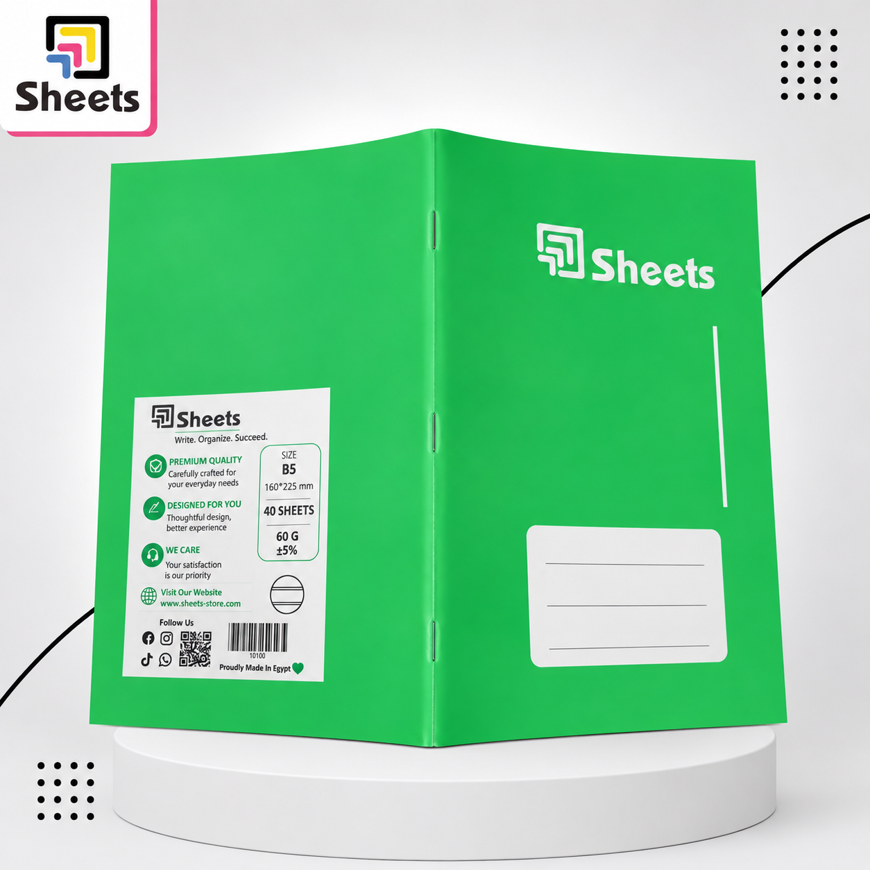 10100 - ( كود 10100 ) - ( القسم ادوات مكتبية ) - ( الصنف Sheets 40 A5 انجليزي ) سعر البيع 15 (2) Sheets Double Lined Notebook A5 – 40 Sheets (Green) - Image 1