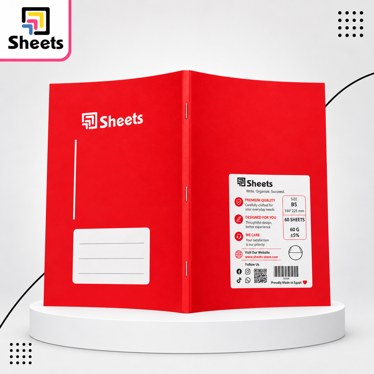 10104 - ( كود 10104 ) - ( القسم ادوات مكتبية ) - ( الصنف Sheets 60 A5 مربعات ك ) سعر البيع 20 (2) Sheets Medium Square Notebook A5 – 60 Sheets (Red) - Image 1