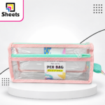 Transparent Double Zipper Pencil Case – Pink & Mint