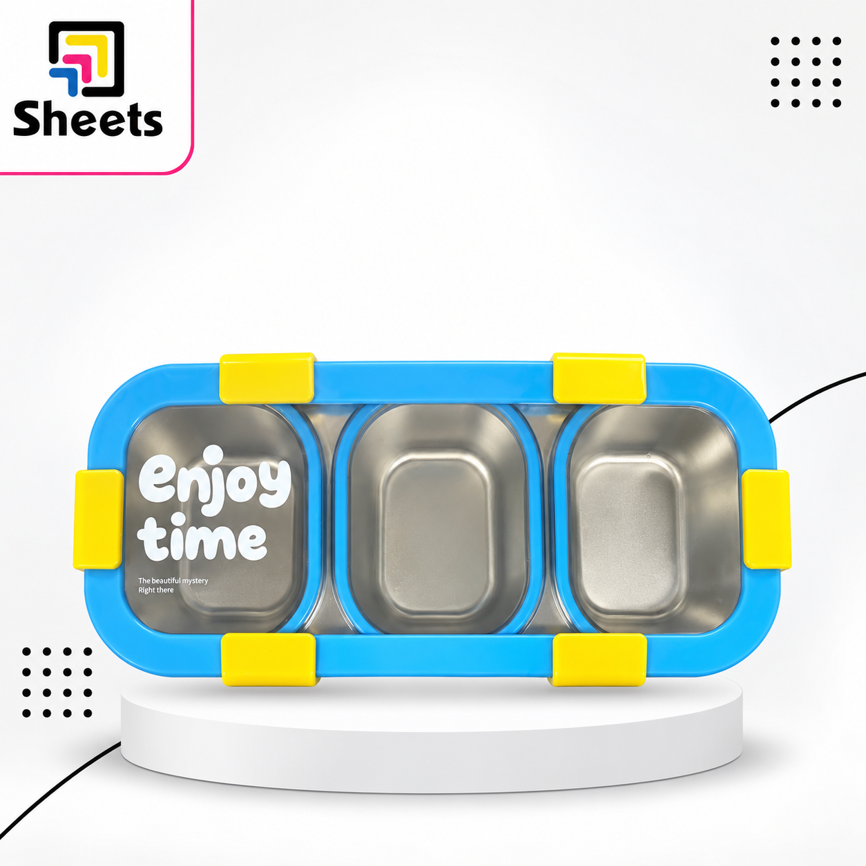 10488 - ( كود 10488 ) - ( القسم ادوات مكتبية ) - ( الصنف Lunch box stainless steel enjoy time ) سعر البيع 450 Stainless Steel Lunch Box – Blue- Enjoy Time - Image 1