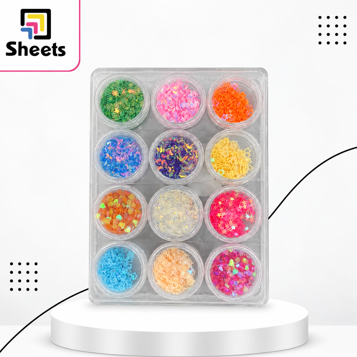 10555 - ( كود 10555 ) - ( القسم ادوات مكتبية ) - ( الصنف برطمان ترتر صغير ) سعر البيع 10 Small Glitter Jar – 12 Colors - Image 1