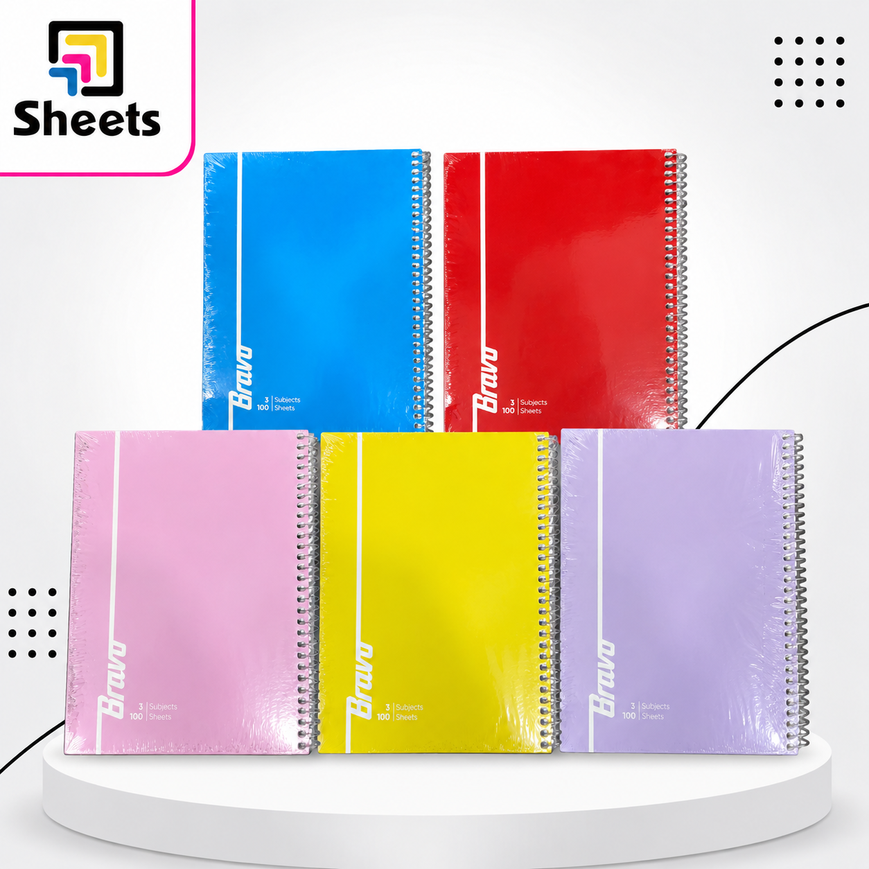 10585 - ( كود 10585 ) - ( القسم ادوات مكتبية ) - ( الصنف Bravo Notebooks 100sh ساده ) سعر البيع 75 3subjects Bravo 100 Sheets 3-Subject Notebook – Assorted Colors - Image 1