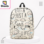 Dot Cute Character Printed Large Backpack – Cream