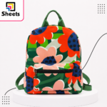 Dot Bold Floral Printed Mini Backpack – Green & Orange