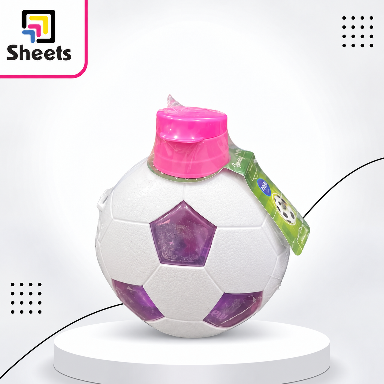 5844 - ( كود 6224009300419 ) - ( القسم ادوات مكتبية ) - ( الصنف Max Plas FootBall Bottle ) سعر البيع 65 Max Plas Football Bottle – White & Pink - Image 1