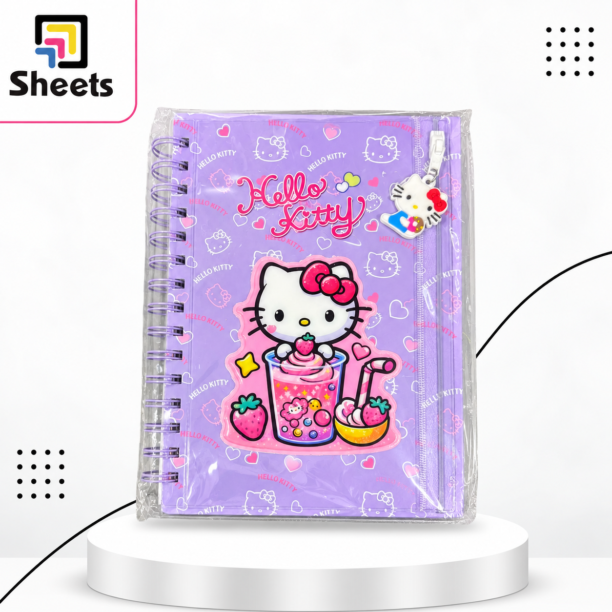 9497 - ( كود 9497 ) - ( القسم ادوات مكتبية ) - ( الصنف سلك هارد كفر +مقلمه 199 ) سعر البيع 200 Hello Kitty Hard Cover Spiral Notebook with Pencil Case – 199 Sheets (Purple) - Image 1