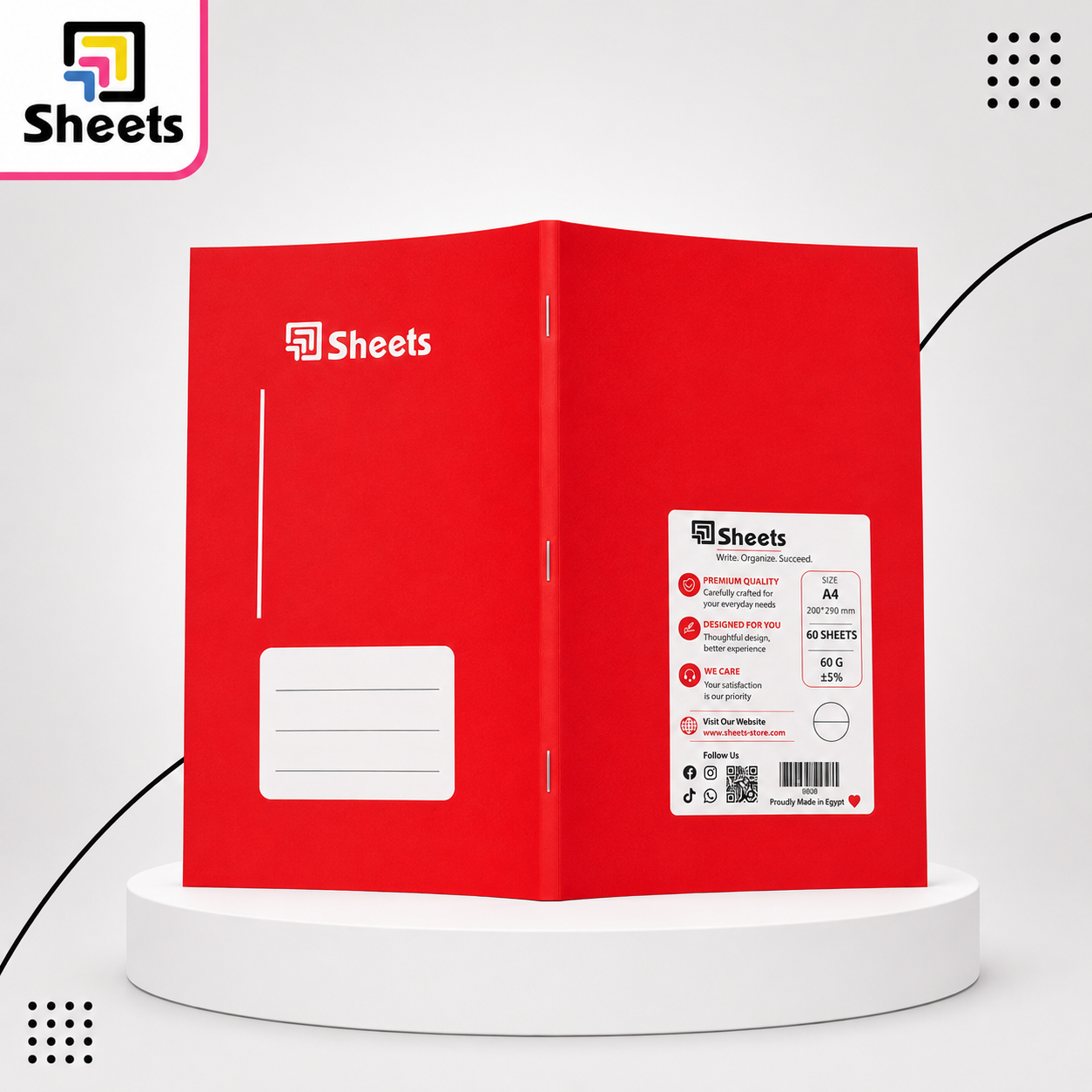 9813 - ( كود 9813 ) - ( القسم ادوات مكتبية ) - ( الصنف Sheets 60 A4 مربعات ك ) سعر البيع 40 (2) Sheets Medium Square Notebook A4 – 60 Sheets (Red) - Image 1
