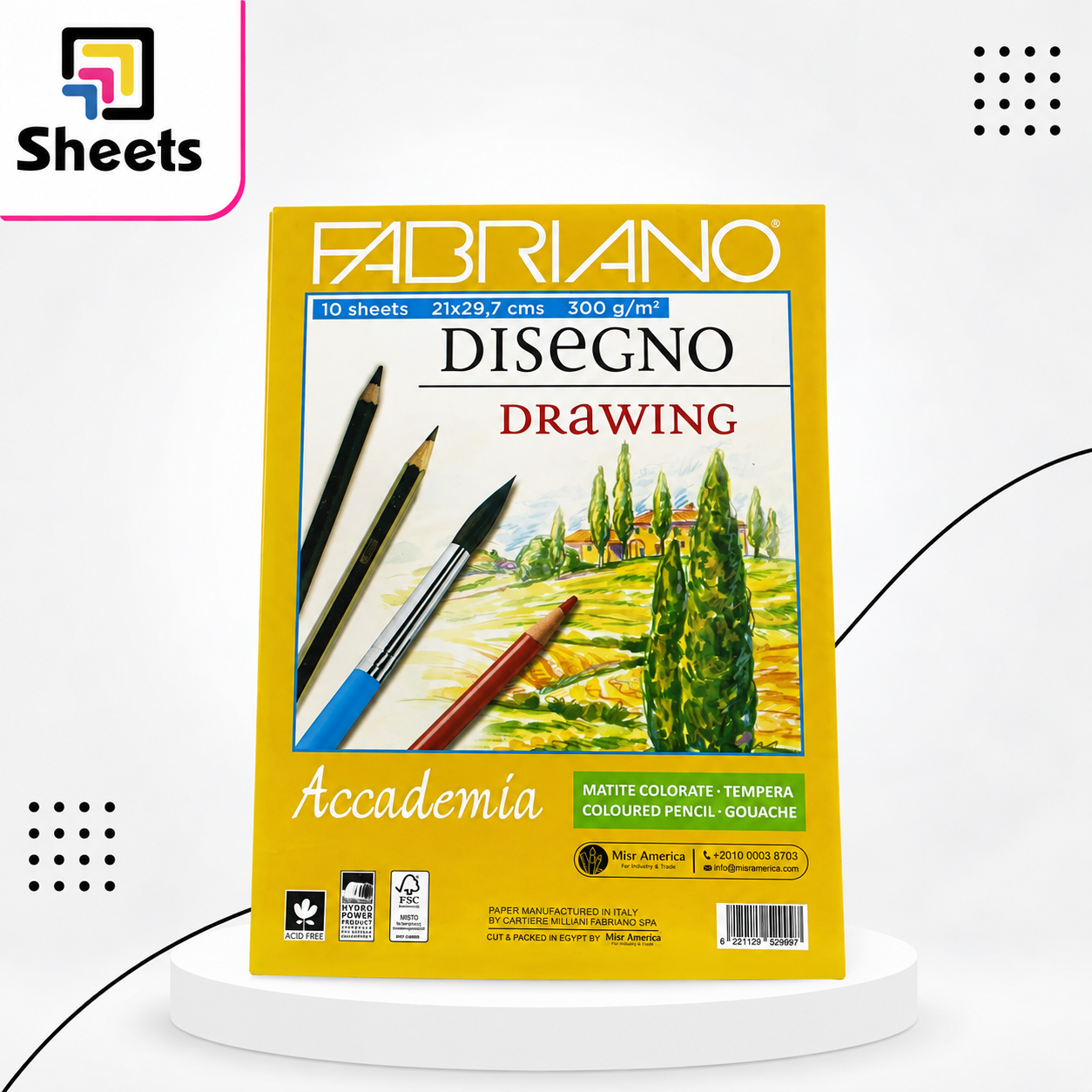 10610 - ( كود 10610 ) - ( القسم ادوات مكتبية ) - ( الصنف fabriano disegno drawing a4 ) سعر البيع 105 Fabriano A4 Drawing Paper – 300 g/m² – 10 Sheets - Image 1
