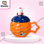 Porcelain Mug with Rocket Lid – Space Design (Orange & Blue)