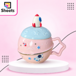 Porcelain Mug with Rocket Lid – Space Design (Pink & Baby Blue)