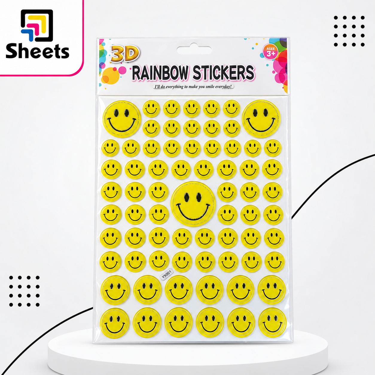 3D Rainbow Smiley Sticker Pack Rainbow Smiley Face Stickers - Image 1