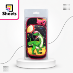 Dinosaur Space Pencil Case with Dino Charm – Black & Red