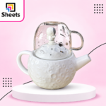 Astronaut Moon Tea Pot with Glass Cup – White Space Design