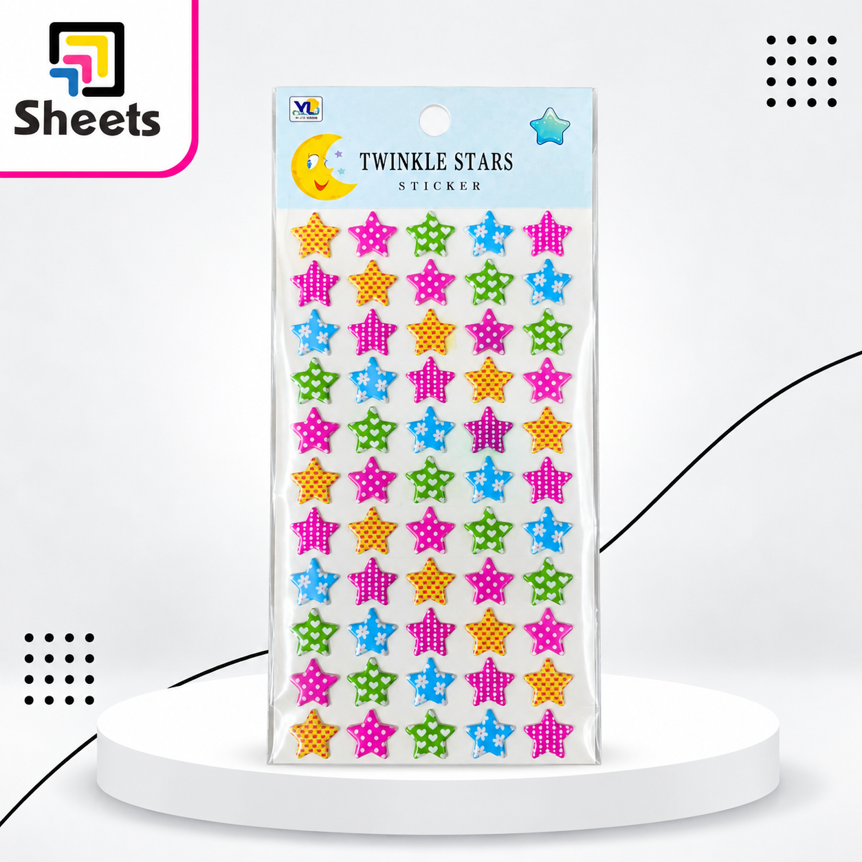6640 - ( كود 6935353066288 ) - ( القسم مبيعات ) - ( الصنف Twinkle Stars Stickers ) سعر البيع 20 (4) Twinkle Stars Stickers – Colorful Patterned Star Designs - Image 1