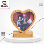 Magnetic Heart-Shaped Photo Frame with Wooden Base – Natural Wood