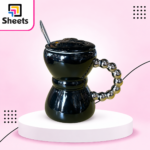 Elegant Metallic Porcelain Mug with Lid & Spoon – Black