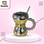 Elegant Metallic Porcelain Mug with Lid & Spoon – Silver